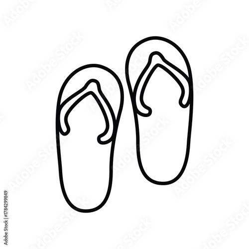Two black flipflops outlined against a white background Each has a strap