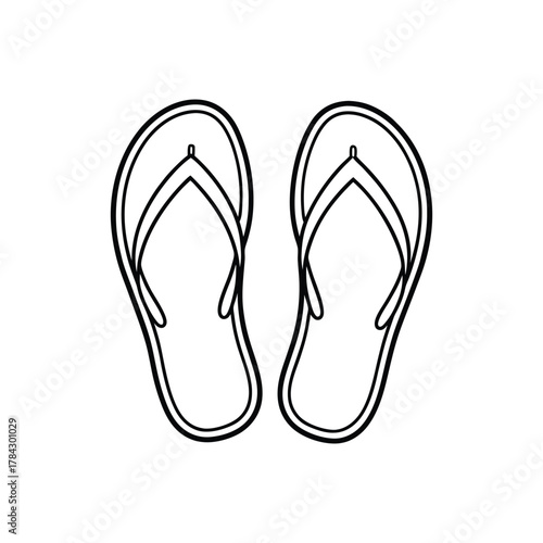 Two outlined flipflops facing up black lines on white backdrop