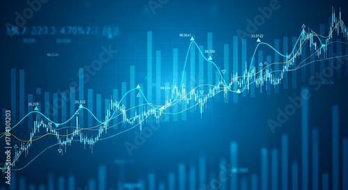 Detailed Blue Financial Stock Market Graph with Numbers
