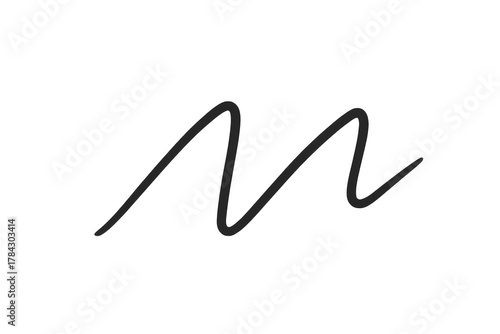 Black curvy line creating an abstract scribble or signature-like doodle element. Isolated graphic with transparent background