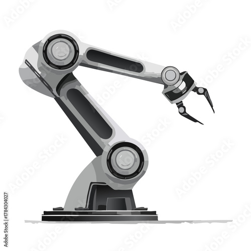 産業用ロボットアームによる作業自動化のベクターイラスト - スマートファクトリーとAI技術