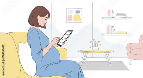 Tech-Savvy Pregnant Woman Flat Illustration