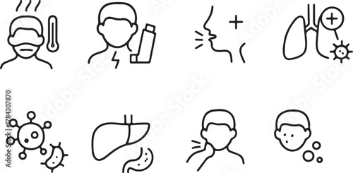 Icons depicting symptoms and causes of illness