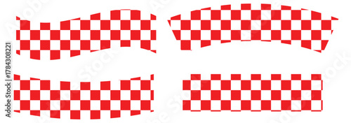 Top and bottom borders with checkered print and blank space for text. Police, taxi, chess game or rally sport car competition background. Black and white squares pattern. Vector graphic