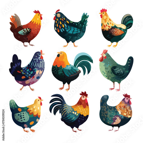 chicken vector set isolated