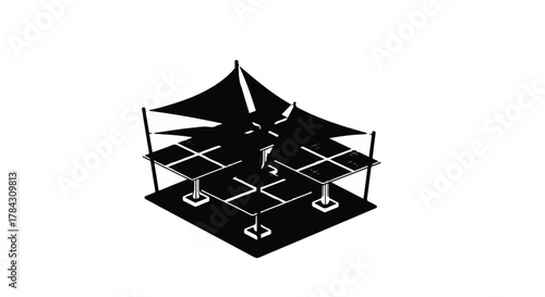 Modern minimalist architectural design with geometric shapes and tensile fabric structures