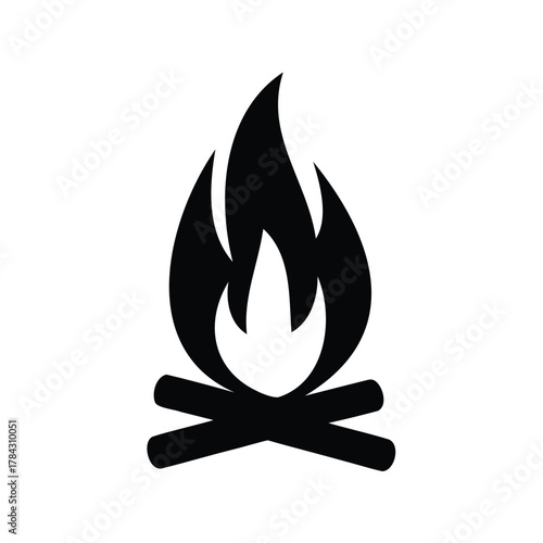 Icon of a campfire with burning logs, illustration on a white background