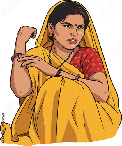 Woman in traditional clothing of India vector cartoon illustration