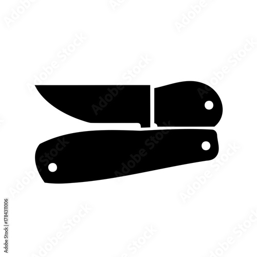 Simple minimalist vector illustration of a folding knife with a black design