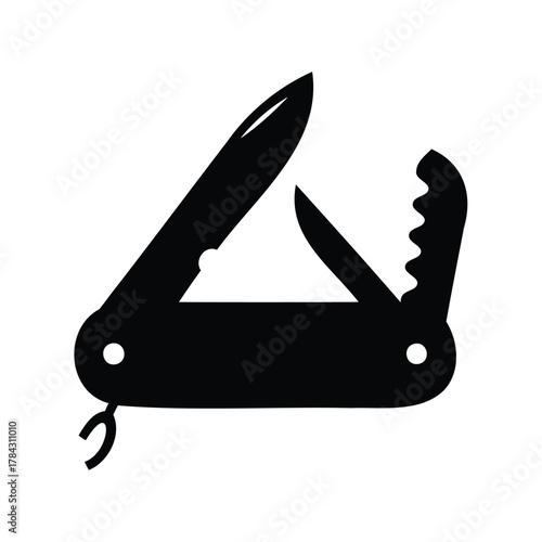 Silhouette of a Swiss Army Knife with Blade and Saw Open