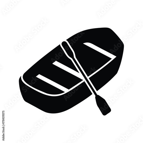 Minimalistic silhouette of a rowboat with an oar, a symbol of leisure