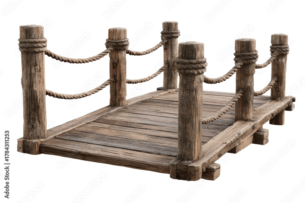Obraz premium Wooden dock bridge with rope railing