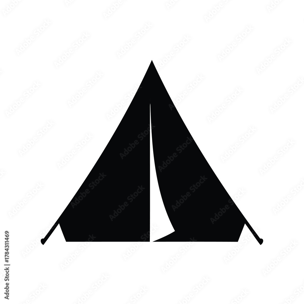 Fototapeta premium Simple black and white tent icon illustration for camping outdoors