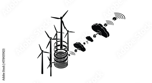 Wind turbines generating clean energy connected to smart cloud technology for a sustainable future