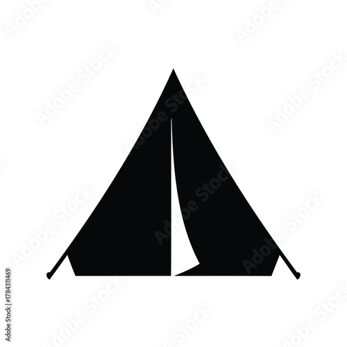 Simple black and white tent icon illustration for camping outdoors