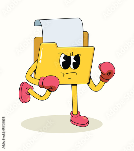 folder doc boxer character groovy cartoon illustration