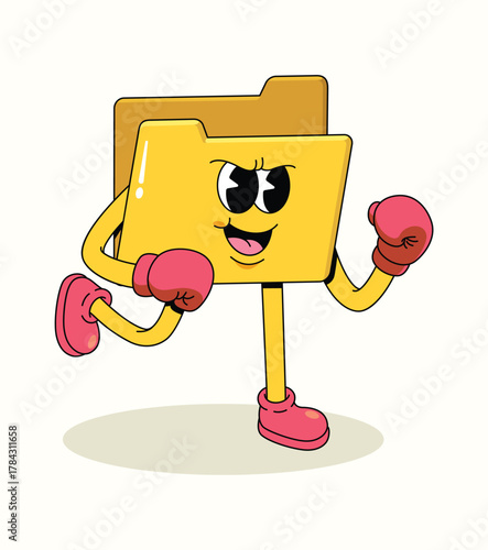 folder boxer character groovy cartoon illustration
