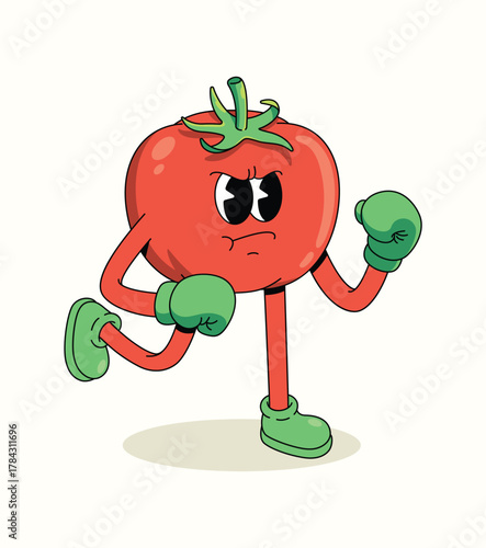 tomato boxer character groovy cartoon illustration