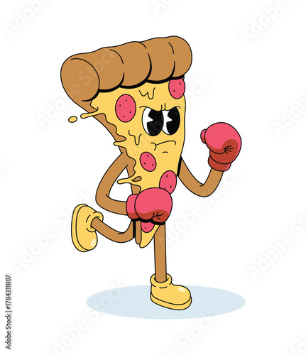 pizza boxer character groovy cartoon illustration