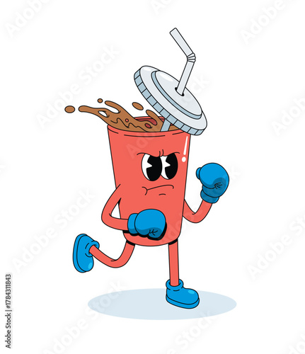 soft drink boxer character groovy cartoon illustration