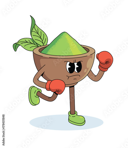matcha boxer character groovy cartoon illustration