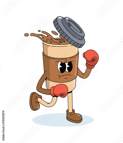 coffee boxer character groovy cartoon illustration