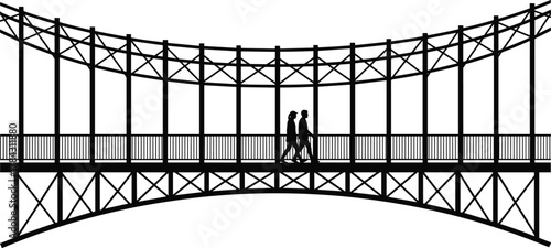 Tableau sur toile Silhouette bridge with two people walking, architectural structure design, emoti