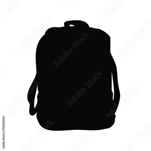 Silhouette of a black backpack with straps and carrying handle on white