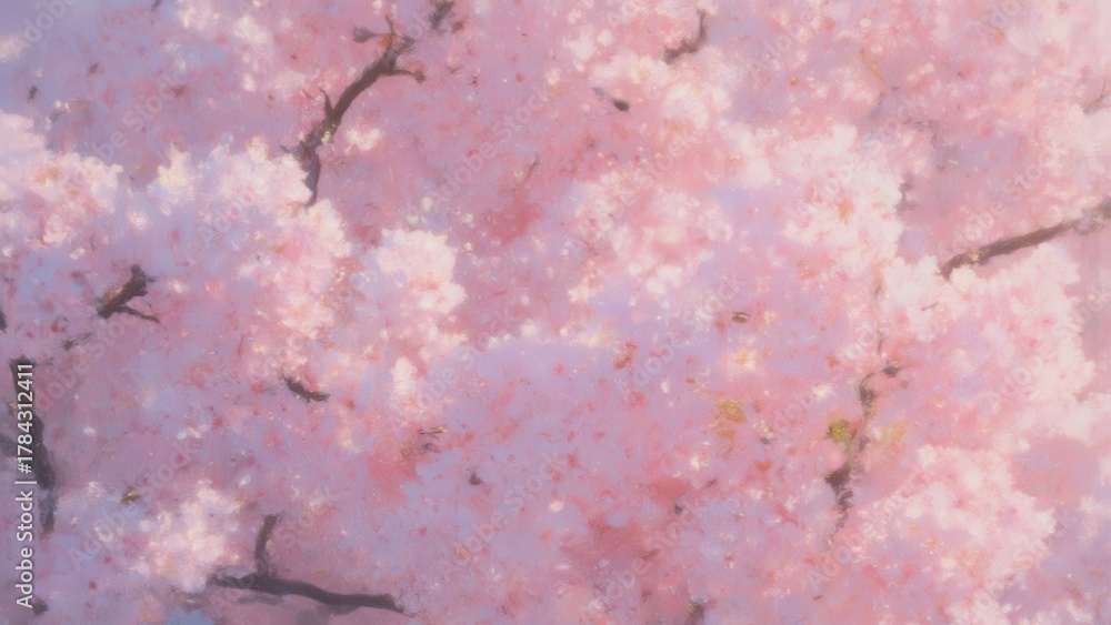 Fototapeta premium Soft focus pastel pink cherry blossoms bloom vibrantly, evoking spring's gentle beauty and serene natural wonder