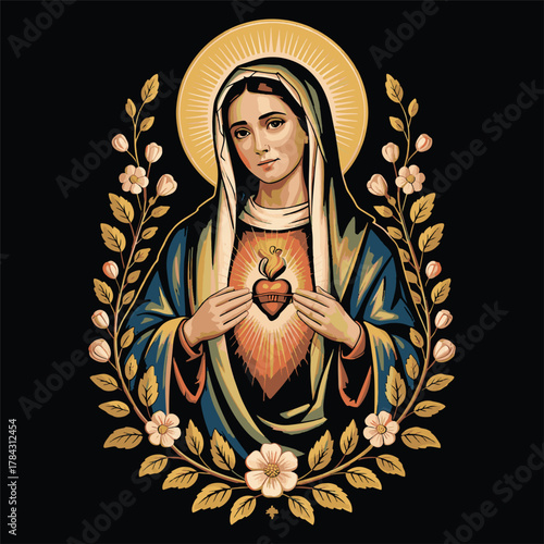 Sacred Icon Virgin Mary With Immaculate Heart