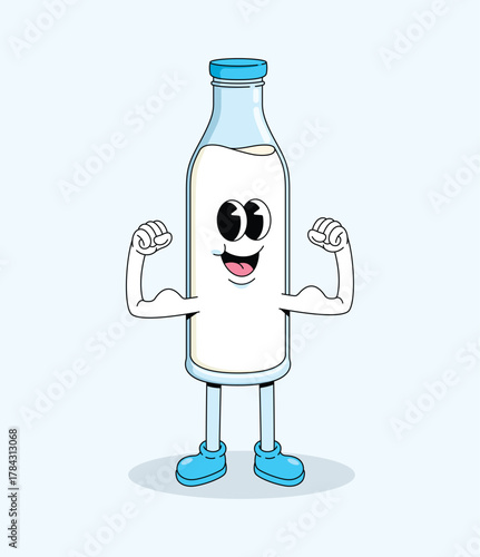 milk bottle strong character groovy cartoon illustration