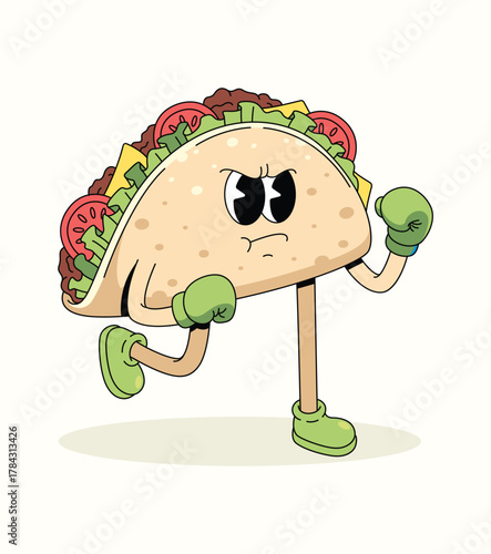 taco boxer groovy cartoon illustration