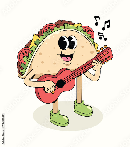 taco guitar groovy cartoon illustration
