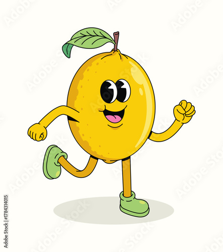 lemon run character groovy cartoon illustration