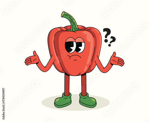 bell pepper confused character groovy cartoon illustration