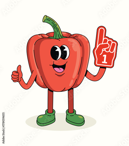 bell pepper foam hand character groovy cartoon illustration