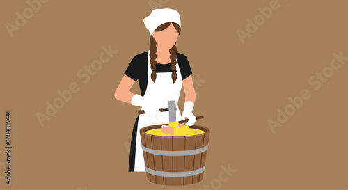 Traditional cheesemaker crafting artisan cheese in a wooden vat with care and expertise for authentic taste