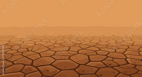 Vibrant, stylized desert landscape with cracked earth and warm tones, perfect for game backgrounds or minimalist designs