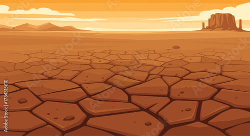 Dreamy desert landscape with cracked earth and dramatic mesas for your creative story telling project needs