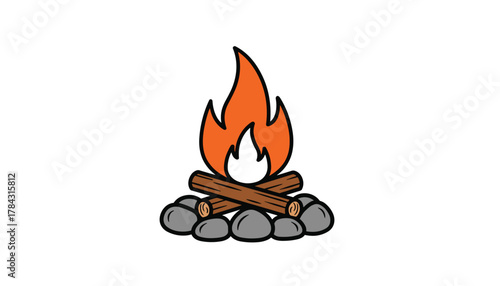 Cozy campfire with crackling flames for camping adventures and outdoor gatherings illustration on white backdrop
