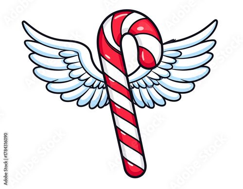 Whimsical Candy Cane with Wings - A Festive Holiday Treat.