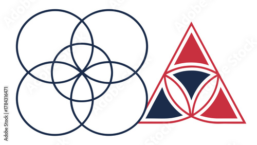 Geometric design featuring intersecting circles and a triangle, creating a modern and symmetrical pattern