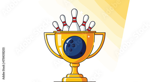 Stunning gold trophy overflowing with bowling pins and a bowling ball symbolizing victory and sportsmanship