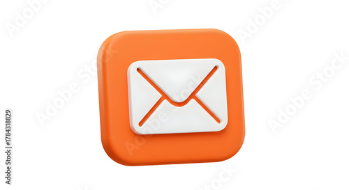 3D Orange Mail Envelope Icon Isolated on White Background.