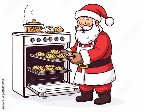Santa Baking Cookies - A Festive Christmas Illustration.