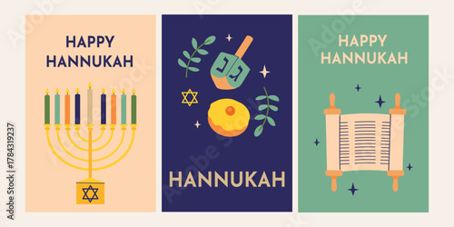 Set collection of Happy Hannukah card banner invitation poster