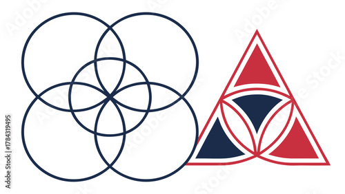 Geometric design featuring intersecting circles and a triangle, creating a modern and symmetrical pattern
