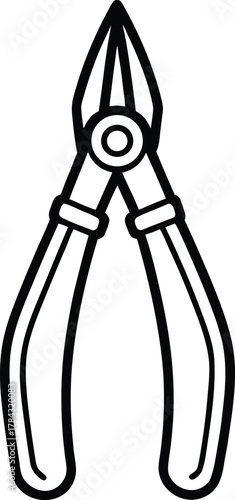 Minimalist line art illustration of a pair of pliers a simple and clean graphic representation of a common tool isolated on white background.