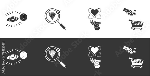  AIDA Attention, Interest, Desire, and Action gyph icons set with different colors and backgrounds and editable Strokes