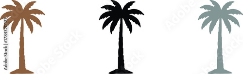 Palm tree silhouette on tropical beach with sun and ocean background